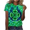 St. Patrick's Day Women T Shirt 3D Lucky Four-leaf Clover Graphic Print T-Shirts Unisex Crew Neck Short Sleeve Casual Kids Tops