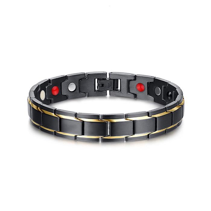 Schwarz-Gold Edelstahl Magnetisches Armband mit Germanium und Negativ-Ionen Uhrenarmband
