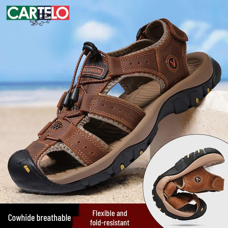 Cartelo Men s Leather Closed-Toe Beach Sandals 42