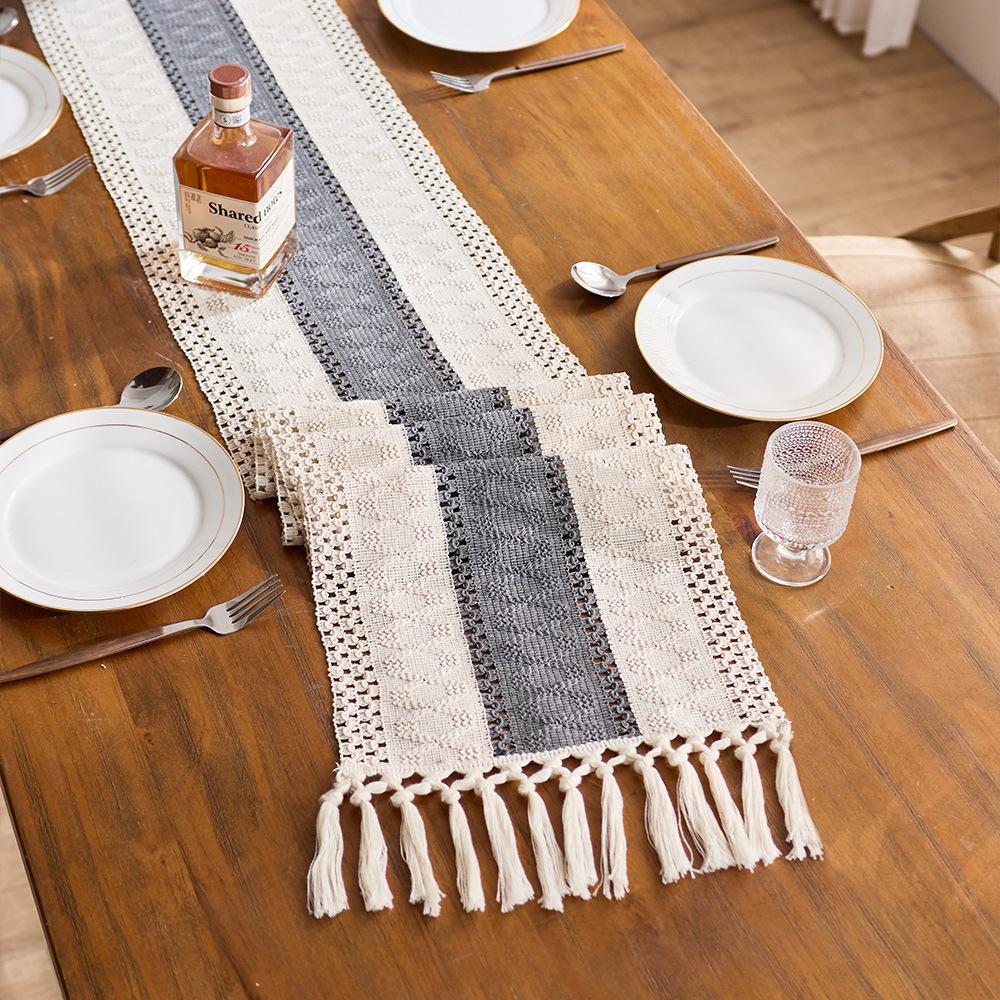 Cotton And Linen Table Flag Tassel Knotted Small Fresh Sage Green Festival Party Table Decoration Coffee Table Tablecloth Mat