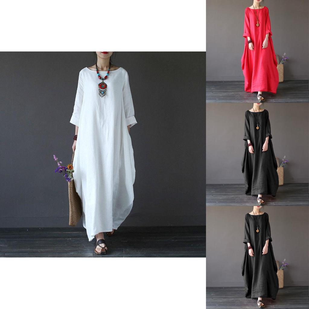 Timeless Design Usa Women Crew Neck Loose Cotton Baggy Maxi Dress Perfect For Summer Occasions