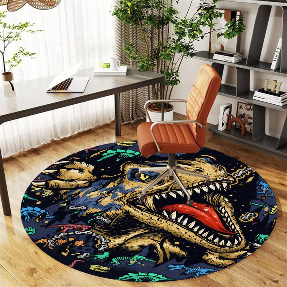 1PC Dinosaur Chain Round Chair mat Area Rug - Non-Slip, Floor Mat for Office, Bedroom, and Indoor Decor -Gift D1127191