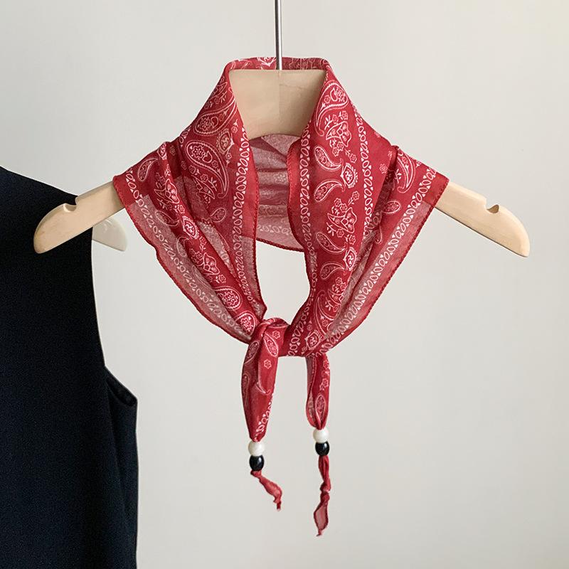 Hong Kong style retro versatile silk scarf fashion triangle scarf high sense elegant temperament accessories thin neck headscarf multi-purpose