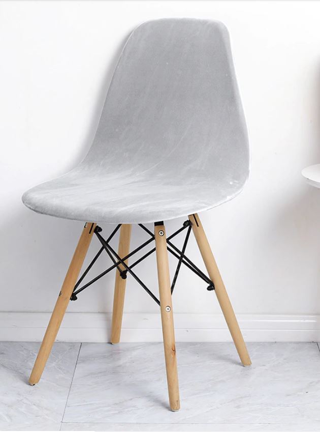 Scandinavian Chair Cover, Light Gray Velvet