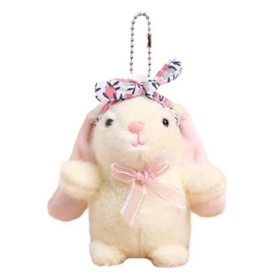 Mini Bunny Plush Keychain Soft Stuffed Rabbit with Floral Headband & Bow Cute Pendant for Bags Backpacks Keys Decorative Gift for Kids & Animal Lovers