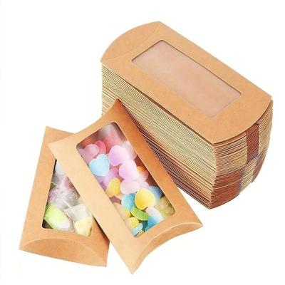 50 ks Krabicová krabička z kraftového papiera v tvare vankúša s priehľadným okienkom Darčeky na párty Mini krabička na vankúšik na sladkosti čokoládu darček šperky svadbu