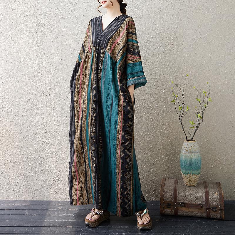 Dimanaf 2025 Dame Pluss Størrelse Vår Lang Kjole Løs Basic Trykk Vintage Casual Blomstret Oversize Langermet Maxi