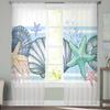 Ozean Sommer Muschel Seestern Korallen Aquarell Transparente Vorhänge für Kinder Schlafzimmer Wohnzimmer Voile Fenster Vorhänge Tüll Vorhänge