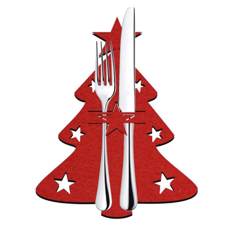 1set Christmas Knife Fork Storage Bag Christmas Tree Stars Snowflake Xmas Knife Fork Bag Cutlery Cover Table Decoration