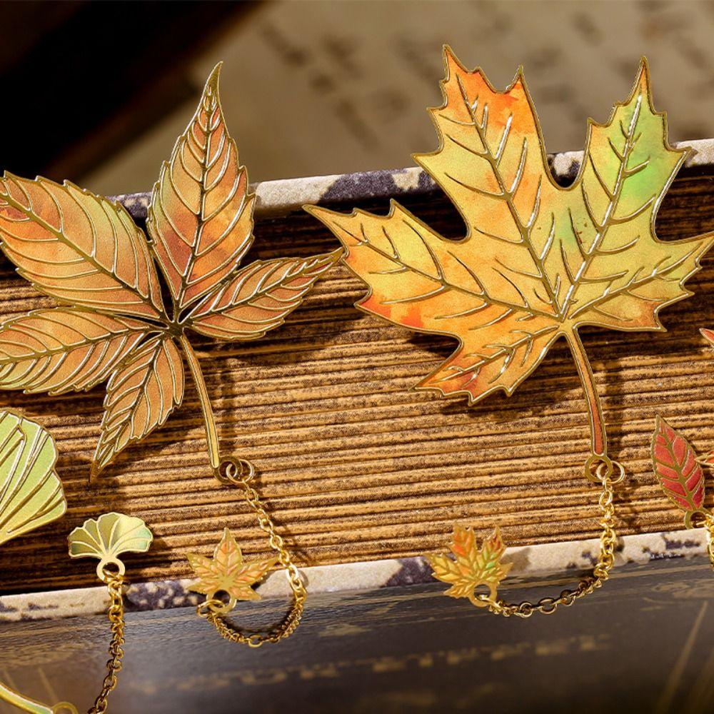 Chain Pendant Leaves Bronzing Bookmark Metal Pagination Mark  School Office Supplies