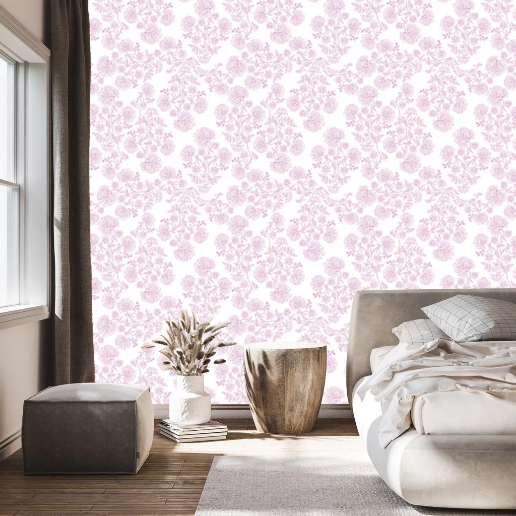 Wallpaper Flowers white and powder pink, soft shapes 50x1000