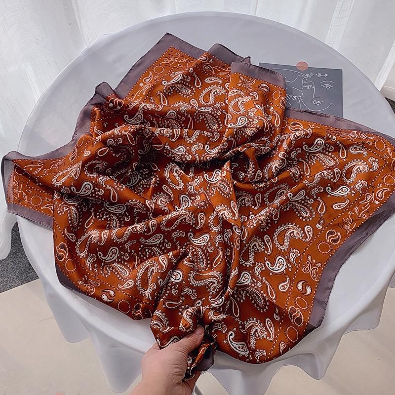 Retro British court style silk scarf Spring and Autumn versatile decorative cashew nut pattern printing imitation silk small square scarf shirt scarf