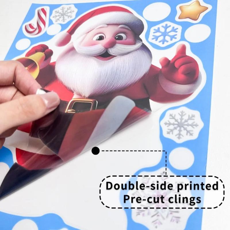 3D Christmas Window Stickers Electrostatic Cling with Santa Claus Snowman Snowflakes for Home Office Party Decor Reusable
