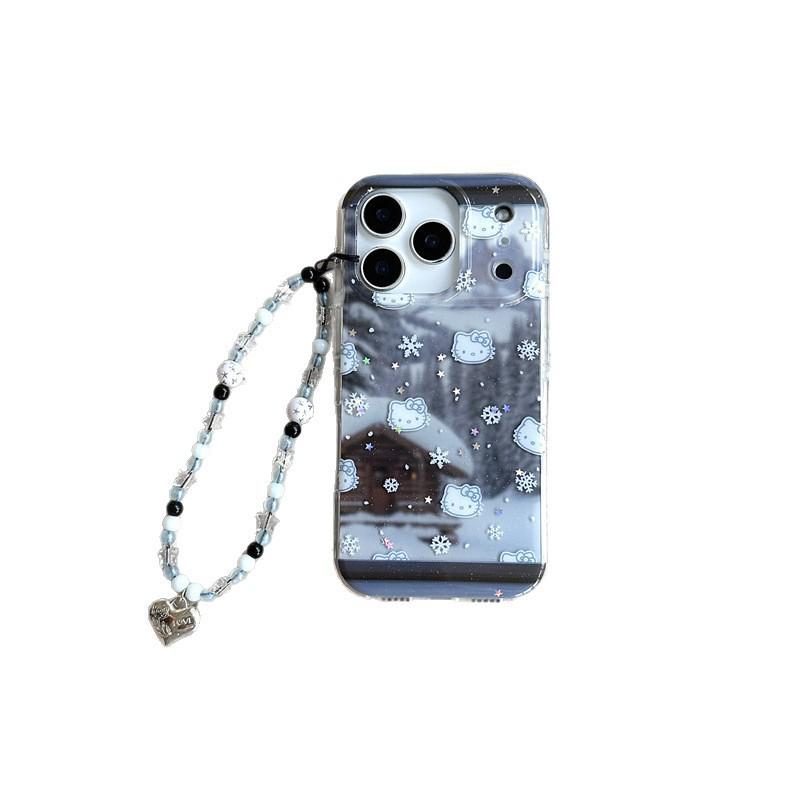 Winter Snowflake Hello Kitty iPhone Case for 14/15/16 Pro Max with Girly Heart Design