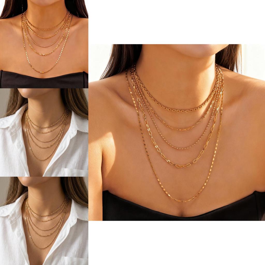 Geometric Multilayer Necklace Set For Women And Men With Copper Material And Stylish Design