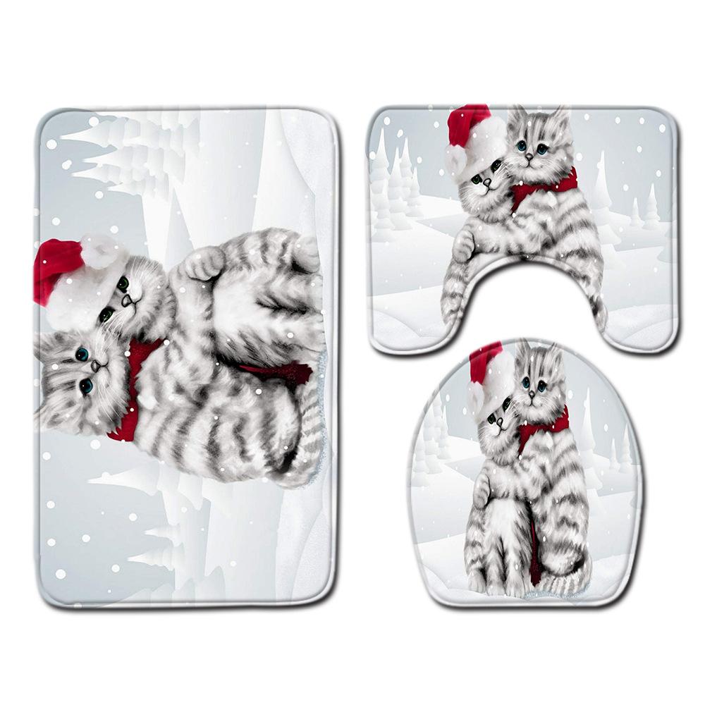 3D Kitten Bathroom Toilet Three-Piece Floor Mat Doormat Bathroom Carpet