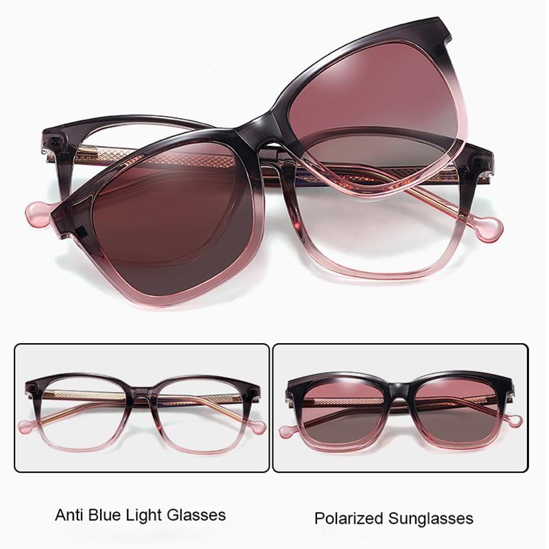 2 In 1 Premium Grade Optical Eyeglasses Anti Blue Light Presbyopia Eyeglasses Stylish Women Men Clip On Magnets Sun +Glasses +2
