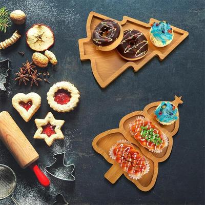Vassoio in Legno MDF Stoviglie Natalizie Snack di Frutta Secca Piatti in Legno a Scomparti Multipli Piatti da Frutta per la Casa Piatti per Ristorante Fast Food