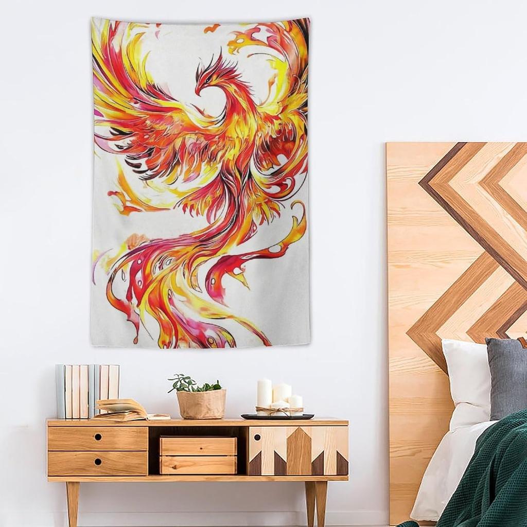 Tapestry Wall Art Watercolor Style Flame Bird Phoenix Rising Tapestry Aesthetic Wall Deocr for Bedroom Living Room Decor for Men