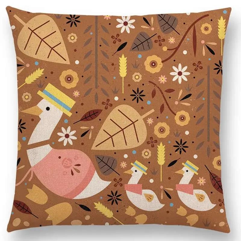 Niedliche Cartoon-Tiere Sofa Überwurf Kissenbezug Blumen Blatt Mond Sterne Nachthimmel Fuchs Flamingo Katze Schwan Vogel Narwal Kissenbezug
