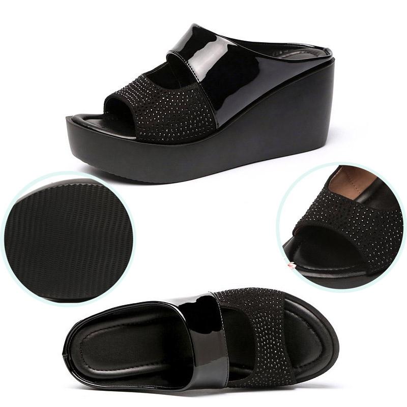 Summer New Women's Sandals Fashion Sequins High Heels Outdoor Sandals Ladies Wedge Heel Platform Slippers