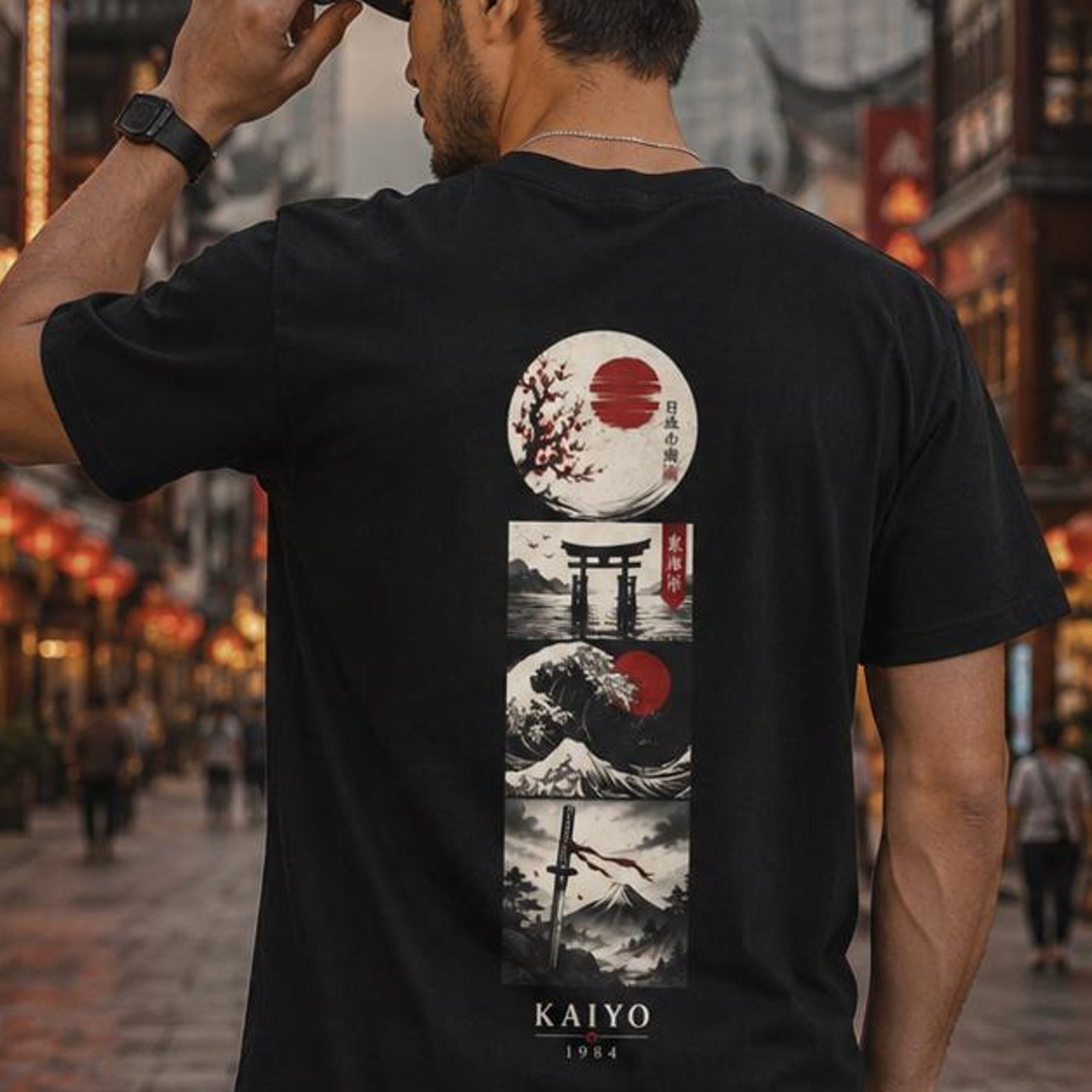 Kaiyo Japan T-Shirt – Japanese Art Graphic Tee, Samurai Wave Shirt, Torii Gate Streetwear, Vintage Tokyo Aesthetic S