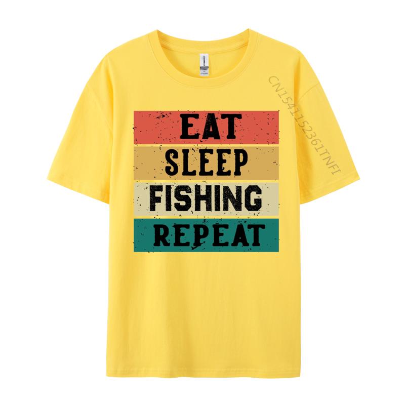 Eat Sleep Fish Repeat Tshirt Male Brand New T Shirt All Cotton Top Tshirts Funny Tops Tees Grpahic Tee