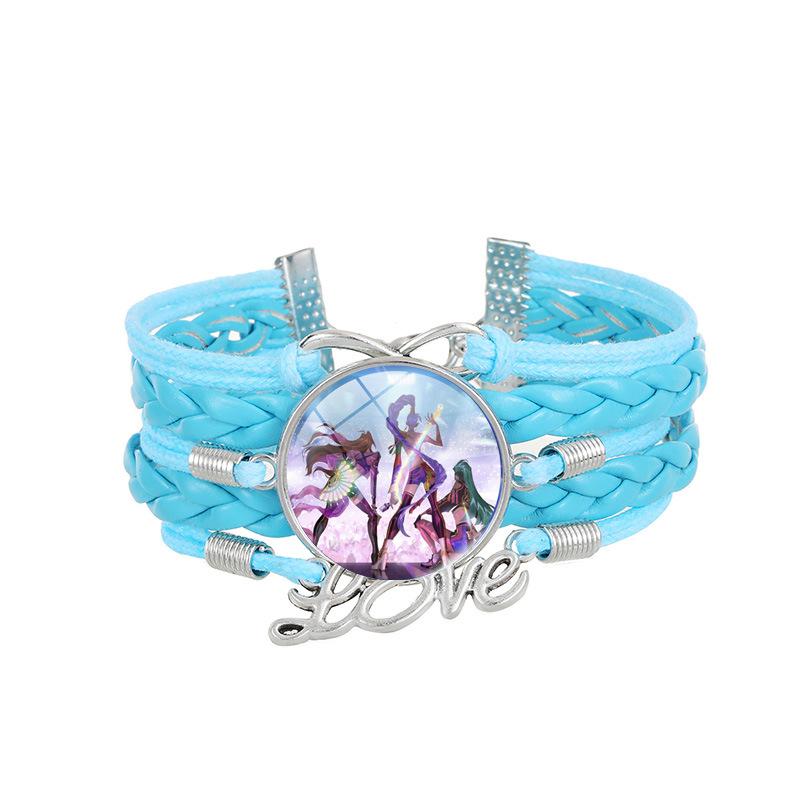 1Pc Demon Hunters KPOP Cartoon Time Gem Bracelet, Leather Braided Blue Multi Layer