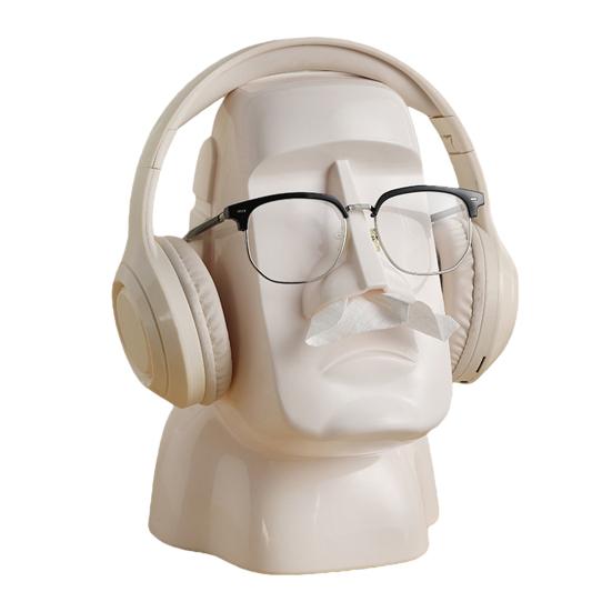 Moai Statue Tissue Box Headphone Holder Fun Tissue Box Cover Desktop Eyeglasses Organizer белый