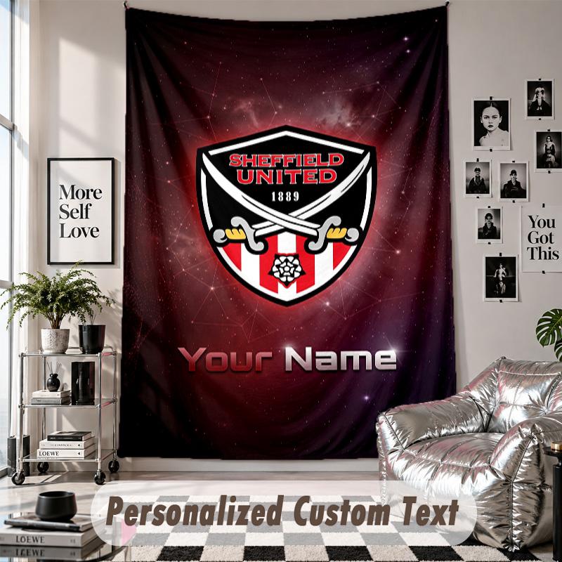 Wall Hanging Tapestry With Custom Name & Text, Sheffield United FC Decorative Tapestry For Bedroom