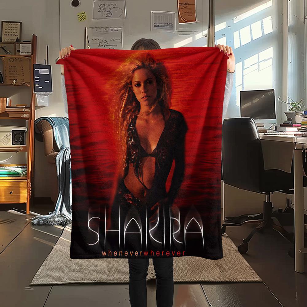 1PC Shakira Print Flannel Blanket, High quality Comfortable for All Seasons, Home Decor, Warmth and Comfort, Perfect for Christmas Gifts