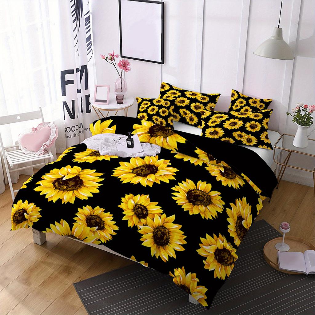 Sunflower Duvet Covers Twin Duvet Cover Soft Breathable Microfiber Material, Birthday Gift For Bedroom Decor, Youngsters Gifts
