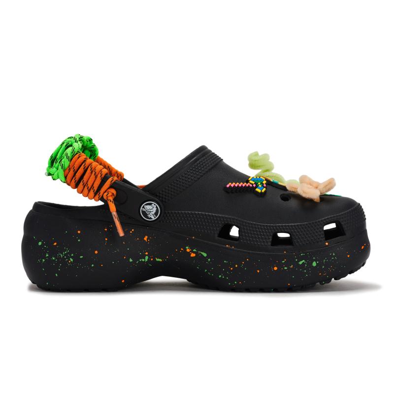 Crocs Classic Platform Clog 811 Made Pixel Land Ink Splash Detachable Accessories Hole Shoes Women's Black
