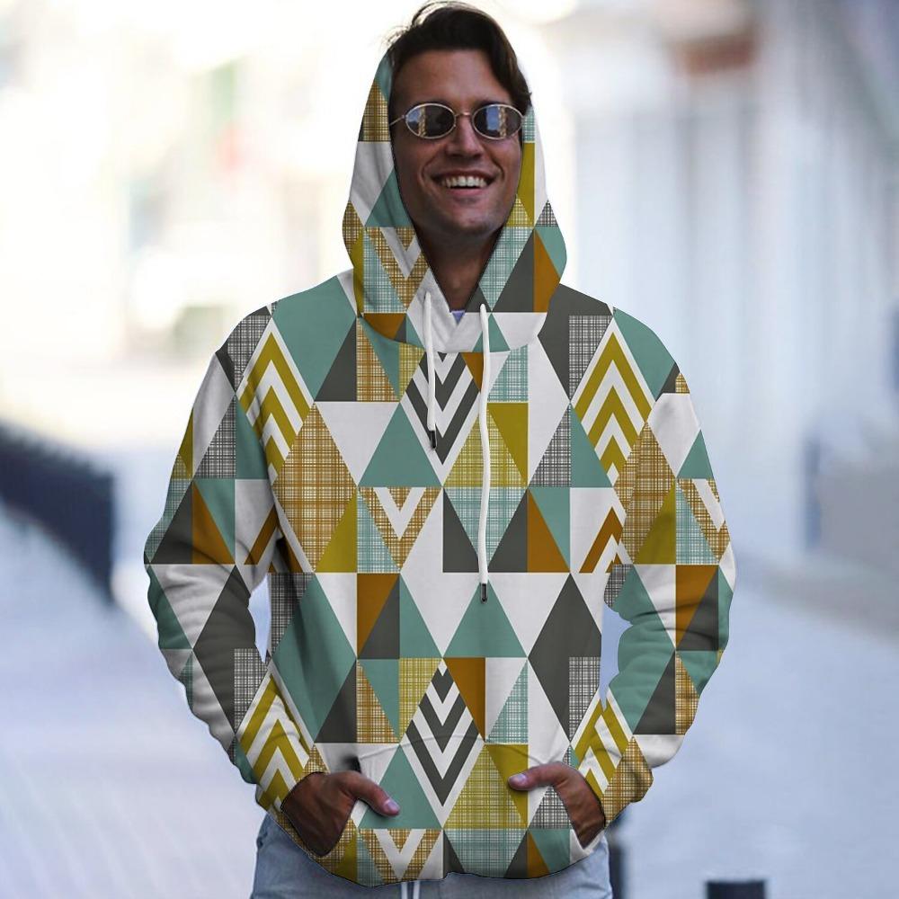 Minimalist Plaid 3D Digital Printed Men's Personalized Trendy Hooded Sweatshirt