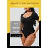 Square Neck Seamless Short Sleeve Buttoned Waist Cinching Shapewear Bodysuit For Women