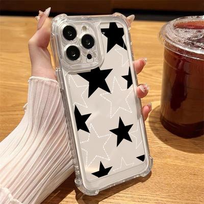 Stars Pattern Clear Anti-Fall Case For iPhone 16E 16 Pro 15 Pro Max 14 13 12 11 Lens Protection Shockproof Soft Silicone Slim Phone Cover