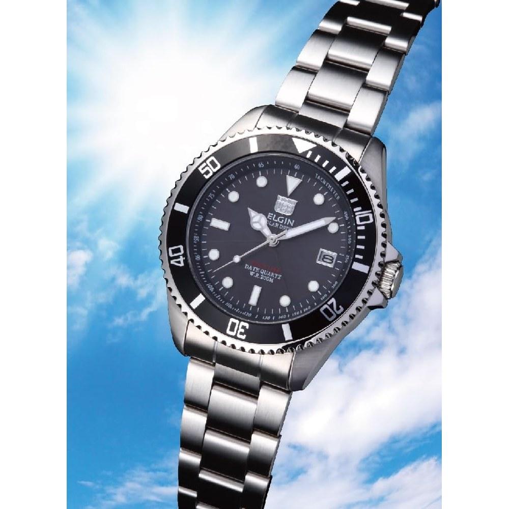 Elgin Solar Diver Wristwatch FK1426S-B Men's Silver