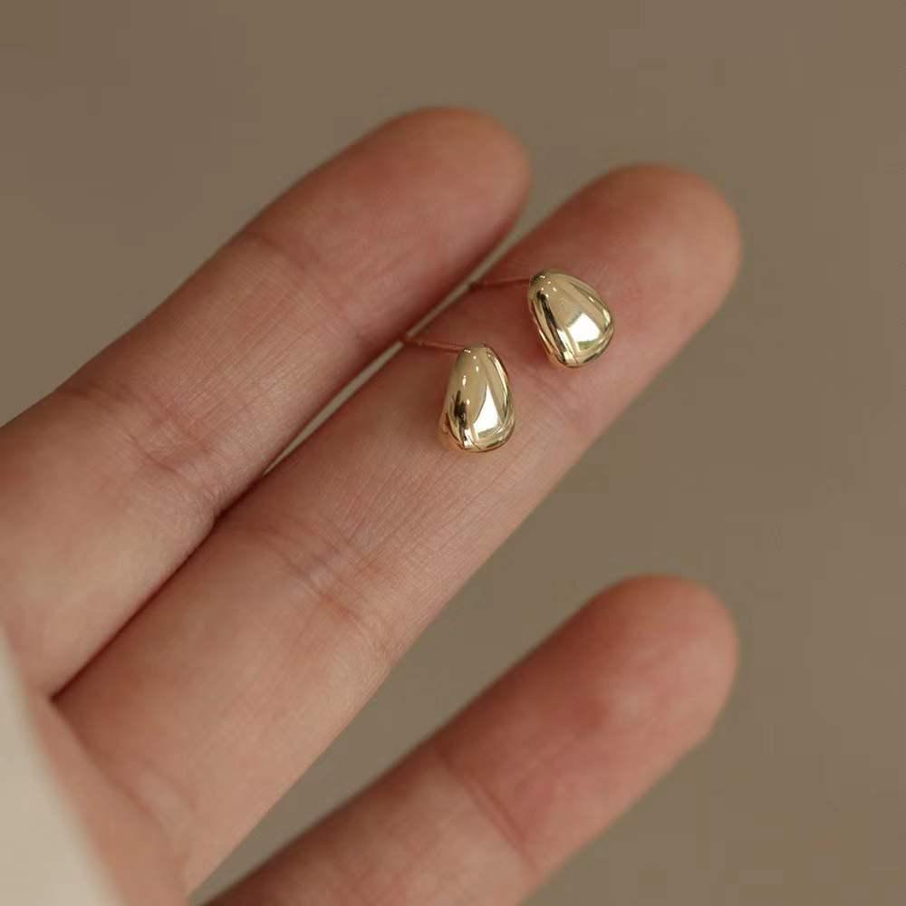 Beixi s925 Sterling Silver Chubby Gold Bean Stud Earrings 925 Silver