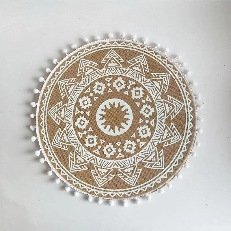 Boho Mandala Round Placemats Heat-Resistant Linen-Cotton Table Mats Washable Non-Slip Dining Decor