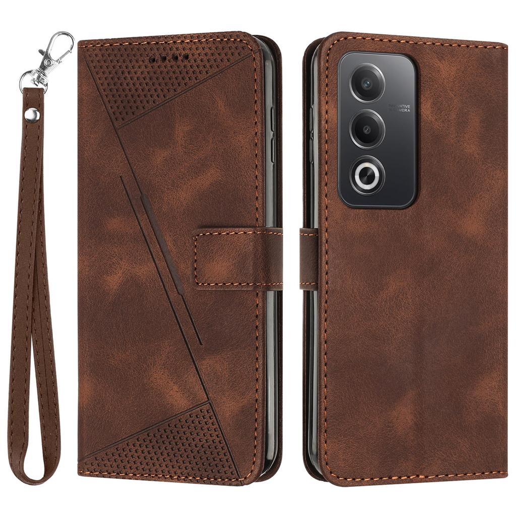 For Oppo A3 Pro (Global) 5G/A3 Pro (India) 5G/K12x 5G (India) Case Triangle Pattern Leather Phone Cover with Hand Strap Card Slots
