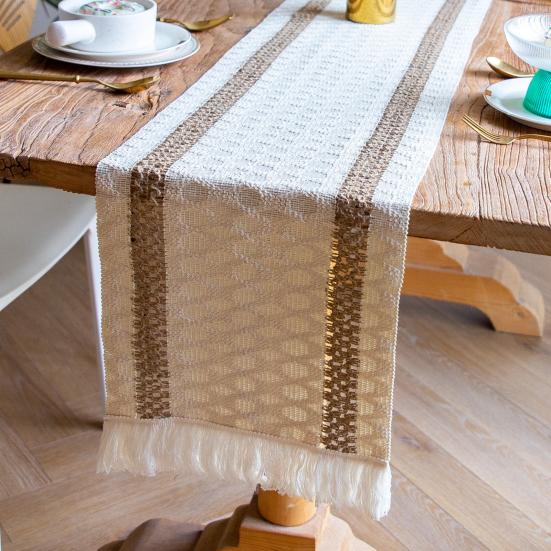 Cotton Linen Table Runner Tassel Table Flag Reusable Holiday Table Decor for Restaurant Dining