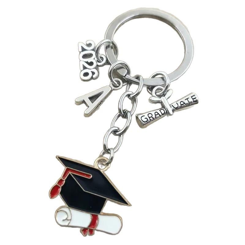 Graduation Season 2026 Alphabet Keychain with Cap and Enamel Drip