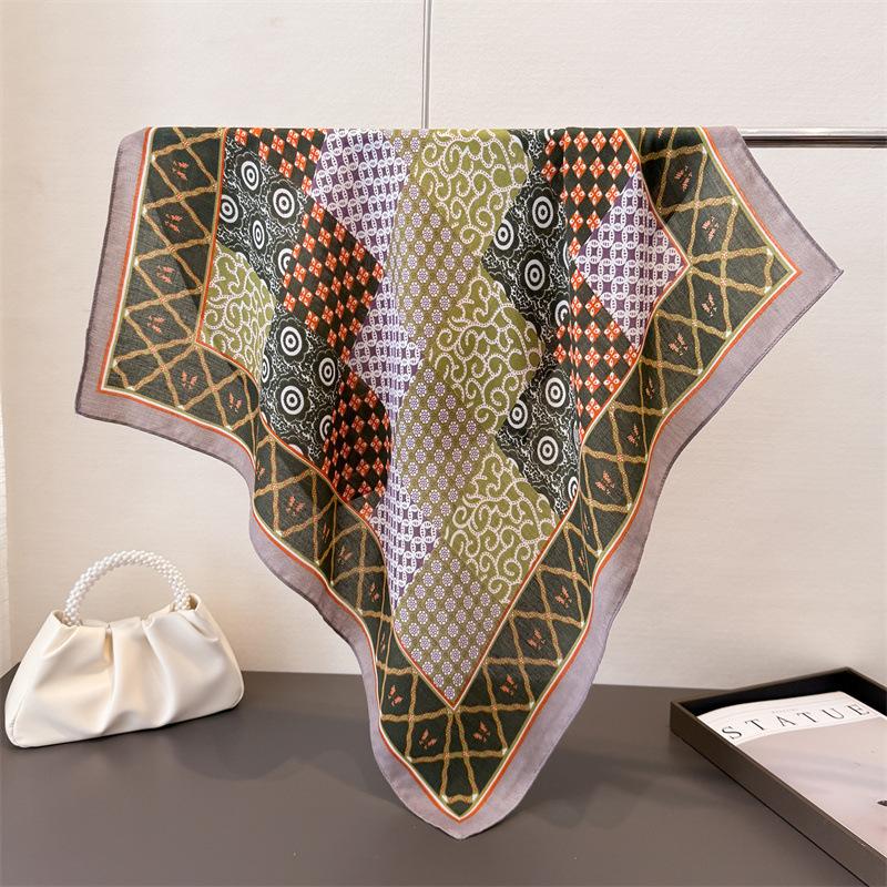 Polka Dot Style Herringbone Pattern Cotton And Linen Small Square Scarf Silk Scarf Imitation Velvet Headscarf Shawl Sun Protection Scarf Women'S Scarf