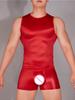 Canottiere Sexy Uomo Sottili Senza Maniche Lucide Oleose Elastiche Collant Sexy Trasparenti a Vista T-shirt Erotica Senza Maniche