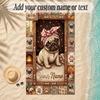 Pug Theme Soft Beach Towel Personalized Custom Name Text Towel Portable for Beach Pool Travel