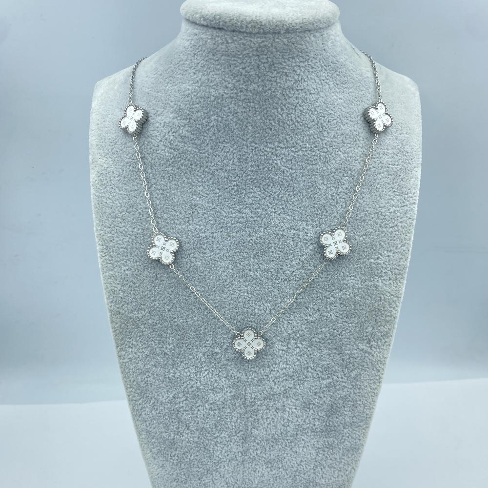 13MM Titanium Steel 5 Flowers Double Sided Shell Star Pattern Shell Lucky Four Leaf Clover Necklace
