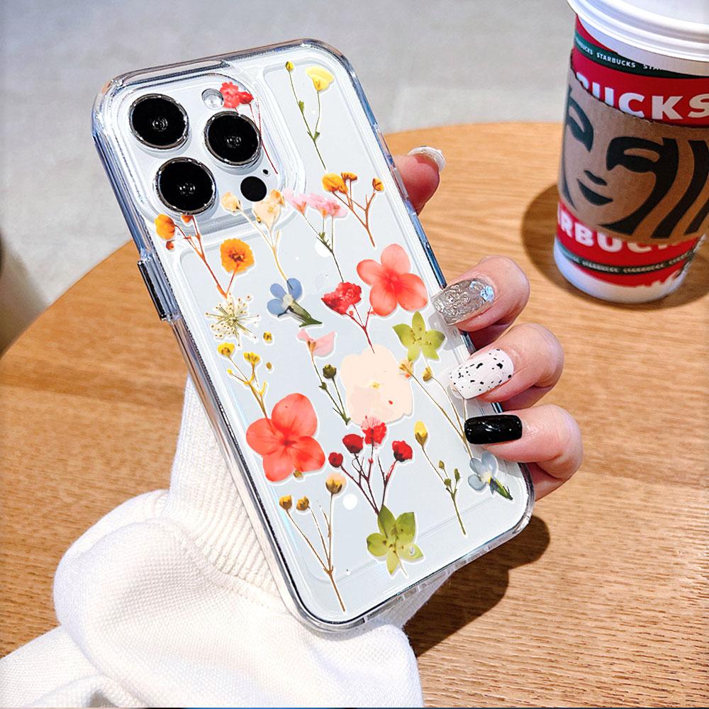 Colorful Pressed Flowers Phone Case for IPhone 17 15 16 14 13 12 11 Pro Max Plus 12 13 Mini TPU Protect Cover