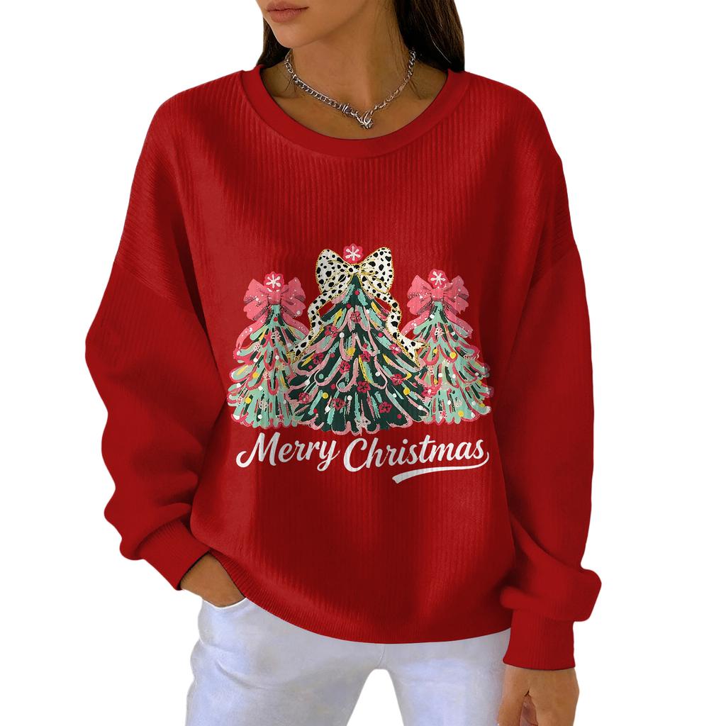 Women's Loose Comfortable Casual And Fashionable Round Neck Christmas Pattern Long Sleeved Sweatshirt
