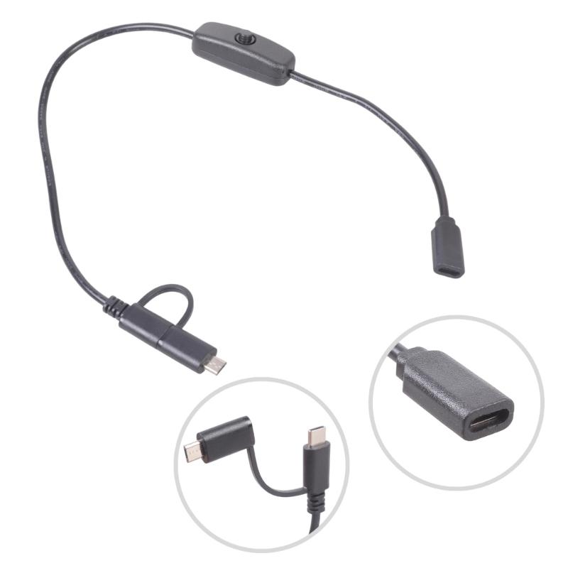 Double Output Charging Cord Featuring Type C And USB 5Pin Connectors With Integrated Switches For 5V 3A Gadgets