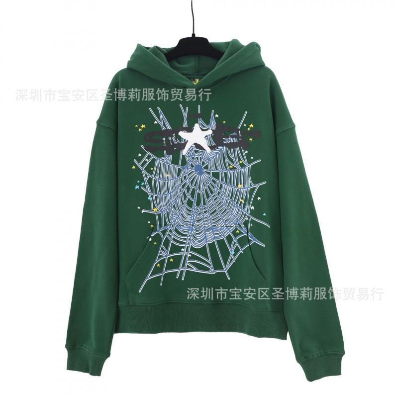 Sp5der Hoodie Unisex Oversized Cotton Pullover With Foil Letter Print Fall Casual Streetwear
